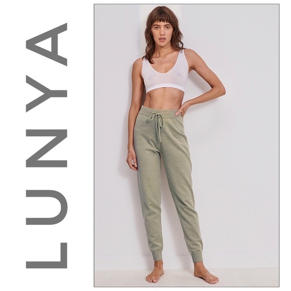 Nwt Lunya Silk And Cotton Soft Green Track Jogger Pants - Picture 1 of 8